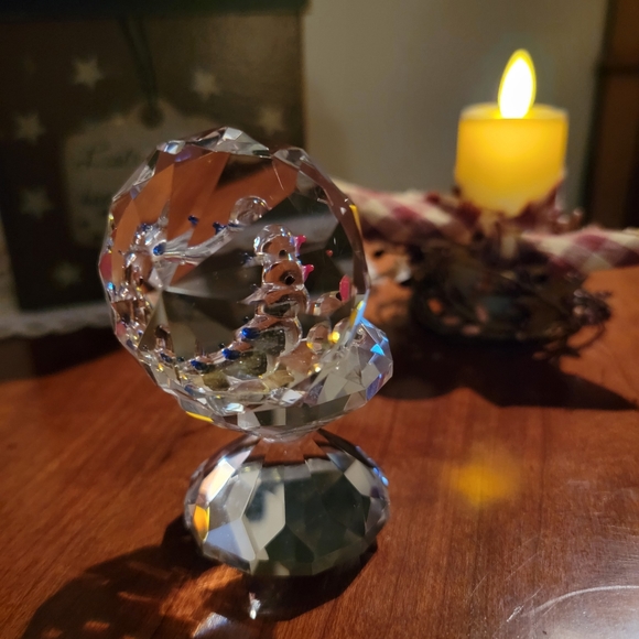 CRYSTAL WORLD ♡ Sweet Vintage Heavy Crystal Bird Bath Two Birds 'n Crystal Ball - Picture 10 of 17